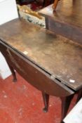 A George II oval drop leaf table, circa 1750 on pad feet 73cm high, 103cm extended, plus a marble