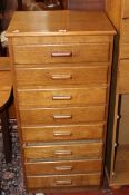 Furniture including light oak tall chest of drawers, polished marble chess board, 19th Century oak