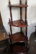 A mixed lot of mahogany occasional tables, torchere and a corner graduated whatnot  Best Bid