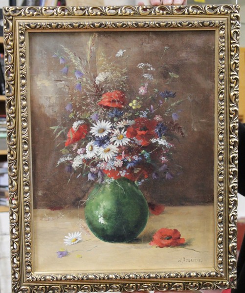 D`Aubepine Still life of flowers in a vase Oil on canvas Signed lower right 45 x 34 cm