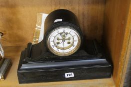 A French Belge noir marble mantel clock, late 19th century, the eight-day striking movement with