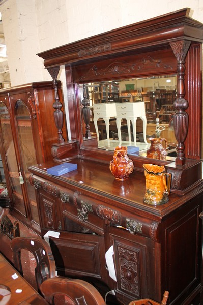 A late Victorian mahogany sideboard with mirror back 204cm high, 154cm wide
