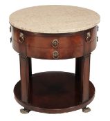 An Empire style mahogany circular table with marble top.