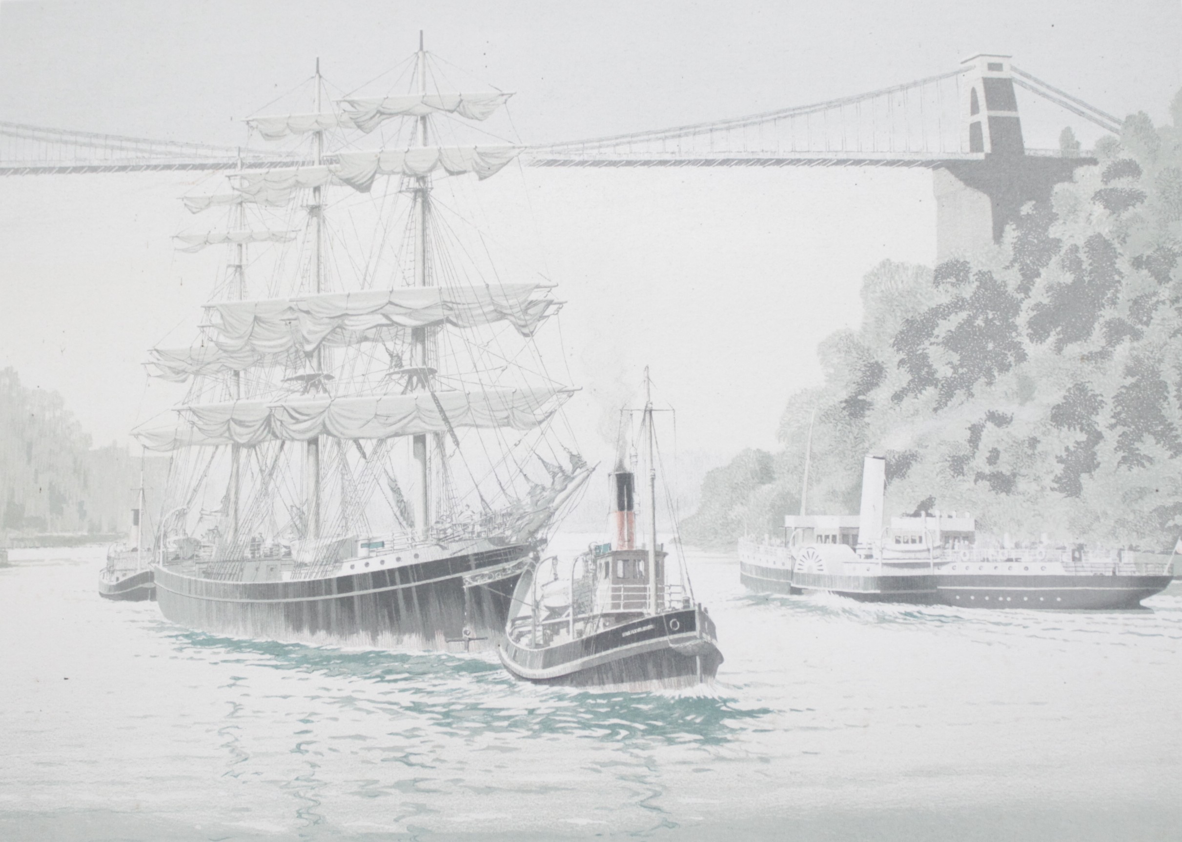 Frank Shipsides (1908-2005) SS Great Britain travelling under the Clifton Suspension Bridge Limited