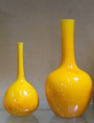 Two yellow ground Burmantofts vases, the larger 26cm high and impressed `1448 WHITE - R` to base,
