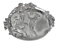 A Jugendstil silvered metal wall plaque by WMF, stamped marks, no. 396, cast in relief with an