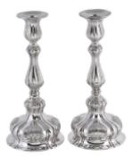 A pair of Italian silver coloured candlesticks by Umberto Aielli, 1944-1968 control mark for