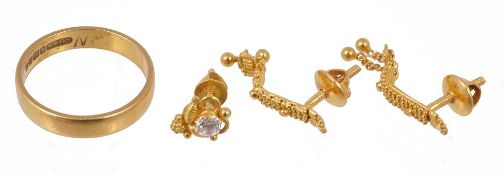 A pair of earrings, with bead and fringe detail, stamped 918, 2.5cm long, 3  A pair of earrings,