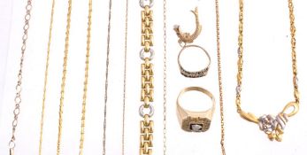 A collection of gold coloured jewellery; including  A collection of gold coloured jewellery;