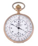 A. Ferreol, an 18 carat gold open face chronograph pocket watch, no  A. Ferreol, an 18 carat gold