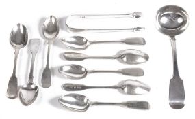 A small collection of silver flatware, mainly Victorian dates and makers  A small collection of