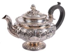 A George IV silver compressed spherical pedestal small tea pot, maker  A George IV silver compressed