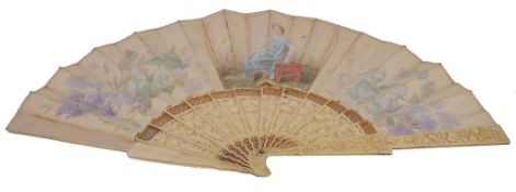 An Entomologist, a French ivory and silk fan dated 1867 by Alexandre  An Entomologist, a French