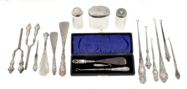 A collection of silver handled and mounted dressing table items, to include  A collection of