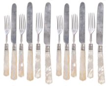 A set of six early Victorian silver dessert knives and forks by Abraham Dyson  A set of six early