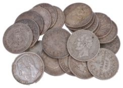 European and World silver Crownsize coins, 19th century , a good variety  European and World
