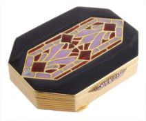 A French enamelled pill box, the octagonal box with black  A French enamelled pill box,   the