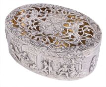 A German silver oval box by Neresheimer, Hanau, import marked for Chester 1906  A German silver oval