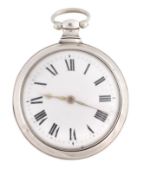 A silver pair cased open faced pocket watch, hallmarked Birmingham 1824  A silver pair cased open