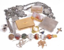 A collection of objects, including: a Victorian agate bracelet  A collection of objects,