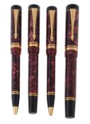 Parker, Duofold, Centennial, a red marbled resin fountain pen, with double cap bands, the nib