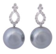 A pair of grey South Sea cultured pearl earrings, the 14.8mm grey South Sea cultured pearl, to a