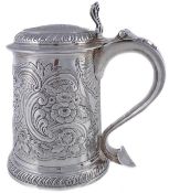 A George II English provincial silver straight-tapered tankard by John Langlands I, Newcastle 1747,