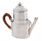 A Victorian silver coffee pot or maker, maker`s mark JS over-striking that of another (not traced),