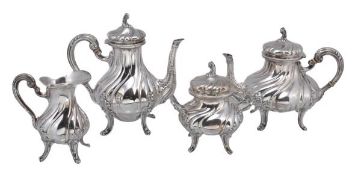An Italian silver coloured four piece baluster tea and coffee service by A. Cesa S. C., Alessandria