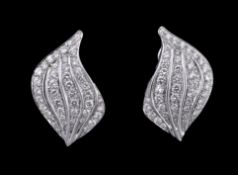 A pair of diamond ear clips, the leaf shape ear clips set throughout with brilliant cut diamonds,