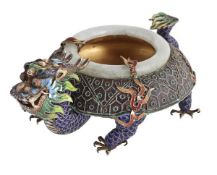 A Chinese silver coloured gilt and enamel dragon bowl, stamped Silver only, second half 20th