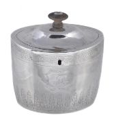 A George III Scottish silver straight-sided oval tea caddy, maker`s mark of W. & P. Cunningham,