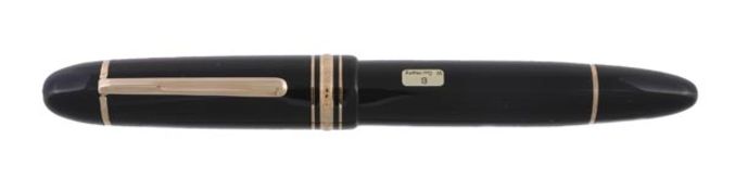 Montblanc, Meisterstuck, 149, a black resin fountain pen, the black resin cap and barrel with
