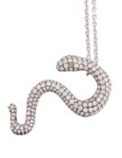 A diamond set snake pendant, the serpent pave set throughout with brilliant cut diamonds,