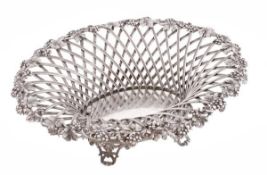 An Italian silver coloured oval fruit basket, marks rubbed, .800 standard, second half 20th
