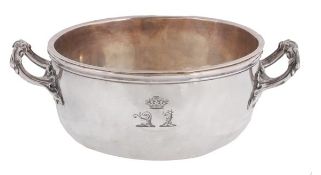 A Victorian electro-plate twin handled souffle dish with a silver liner, the dish unmarked, the