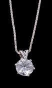 *A brilliant cut diamond pendant, the brilliant cut diamond in a six claw setting, weighing 1.50