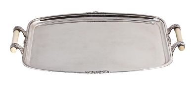 A silver and ivory twin handled tray by Harrods Ltd (Richard Woodman Burbridge), Sheffield 1957,