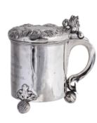 A Danish silver peg tankard, maker`s mark only, CK conjoined (not traced), circa 1700, the domed