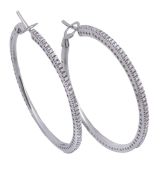 A pair of diamond ear hoops,  half set with brilliant cut diamonds, approximately 0.30 carats