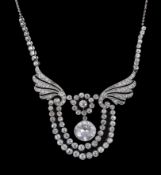 A Belle Epoque diamond set pendant necklace, circa 1910, the central old brilliant cut diamond,