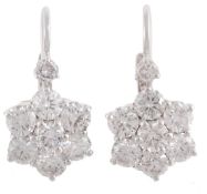 A pair of diamond cluster earrings, the flower heads set with brilliant cut diamonds, to a diamond