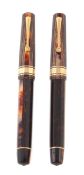 Omas, Paragon Bronze Arco fountain pen and roller ball pen, the celluloid twelve sided barrel with