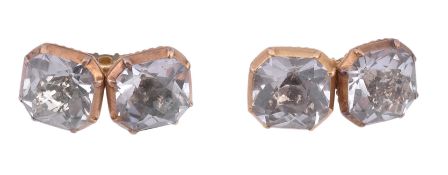 A pair of Georgian rock crystal and gold cufflinks, circa 1800, the foil backed cushion cut rock