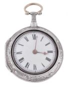 A silver pair cased open face pocket watch, the inner case hallmarked London 1781, the outer case