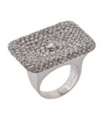 A diamond plaque ring, the rectangular panel pave set throughout with brilliant cut diamonds,