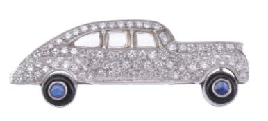 A diamond car brooch, the motor vehicle set throughout with brilliant cut diamonds, approximately