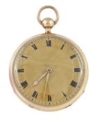 A Swiss gilt metal open face quarter repeating pocket watch, circa 1840,  no. 5741, the four piece