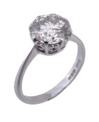 A single stone diamond ring, the brilliant cut diamond weighing 2.22 carats, in an eight claw