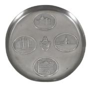*A Indian colonial silver coloured commemorative circular tray by Narotamdas Bhau, Bombay, stamped
